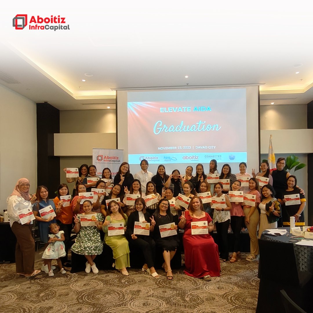 AboitizInfraCap's tweet photo. AIC and Connected Women recently honored 27 women from Davao City for completing the Elevate AIDA training program. This was held in a graduation ceremony attended by AIC, Aboitiz Foundation, and LGU representatives. 👏🏽

#MakingItHappen #OneInfraCapital #ElevateAIDA https://t.co/xZj3AZnzqE