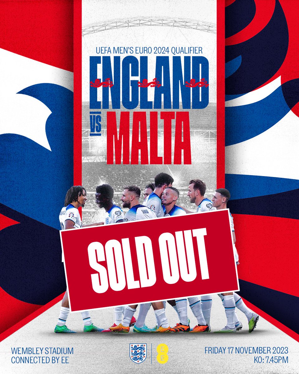 A sell-out crowd at <a href="/wembleystadium/">Wembley Stadium</a> for the #ThreeLions' final home game of the year 👏

Tickets for our #EURO2024 qualifier against Malta have now sold out. Thank you for your amazing support!