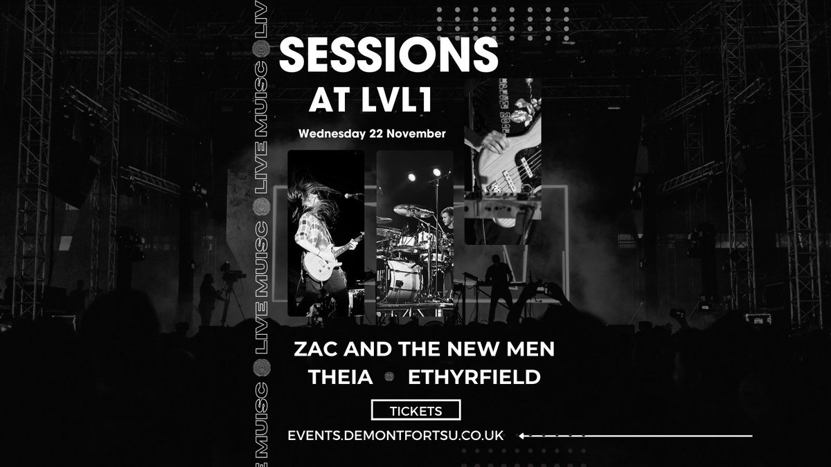 🎸🔥 Rock the night away at Sessions at Lvl1! 🤘 Join us for live performances by Zac and The New Men, @ethyrfield and @THEIA_uk on November 22, 2023, from 18:00 to 23:00. Don't miss an electric night of music! 🚀🎤 🎟️➡️ ow.ly/MmtV50Q7MLp