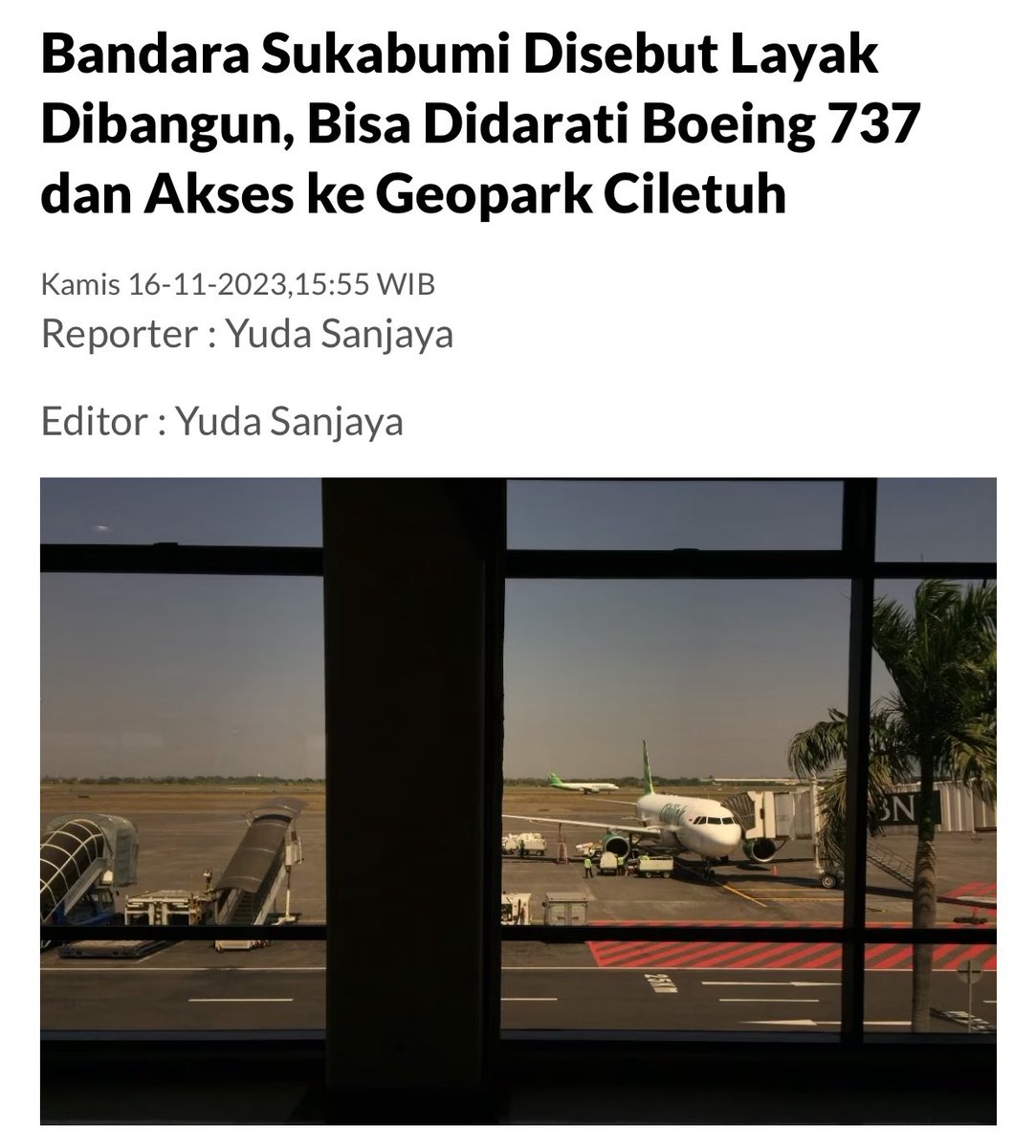 txtdarisukabumi's tweet photo. Rencananya, bandara ini bisa untuk melayani critical aircraft seperti Boeing 737.

Potensi penumpang untuk bandara ini berasal dari jumlah penduduk kota &amp; kab Sukabumi, lokasinya yg berada di tengah kota, penunjang akses menuju Geopark Ciletuh, dan pengembangan pelabuhan samudera https://t.co/cdxOXVCYIY