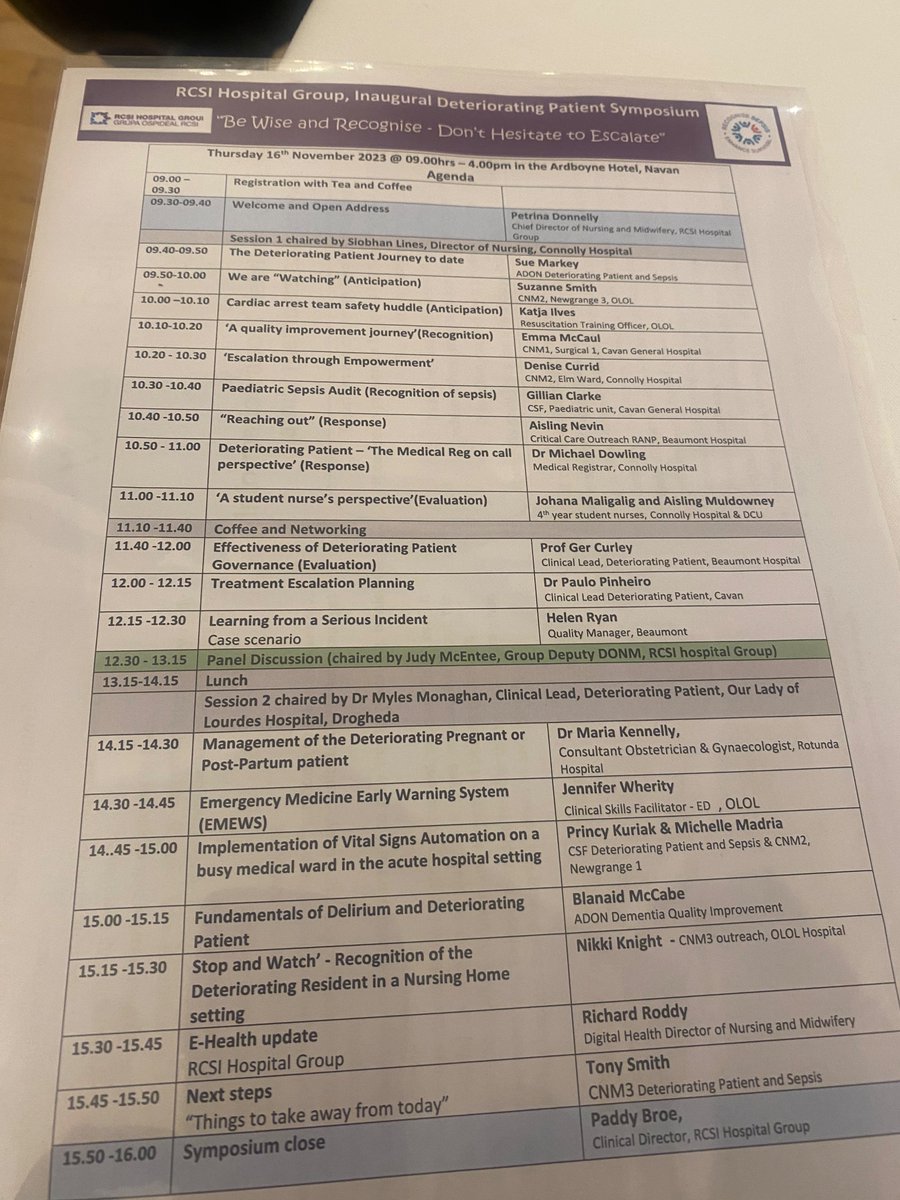 A great line up today @ RCSI HG Deteriorating Patient Symposium “Be Wise and Recognise”