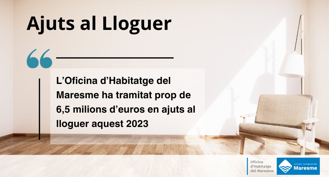L'Oficina d'Habitatge del #maresme ha tramitat aquest any 3.326 expedients de sol·licitud d'ajuts al lloguer.

⬆El valor total dels ajuts atorgats s’eleva a 6.452.655€, una quantitat que supera en un 10,68% les xifres de 2022
👉tuit.cat/yeheT