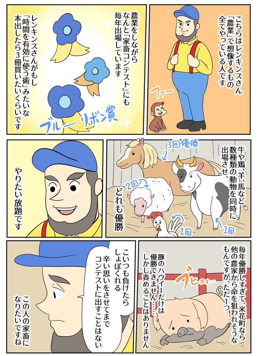 【おさるのジョージあらすじ漫画】ファー!家畜コンテスト! 