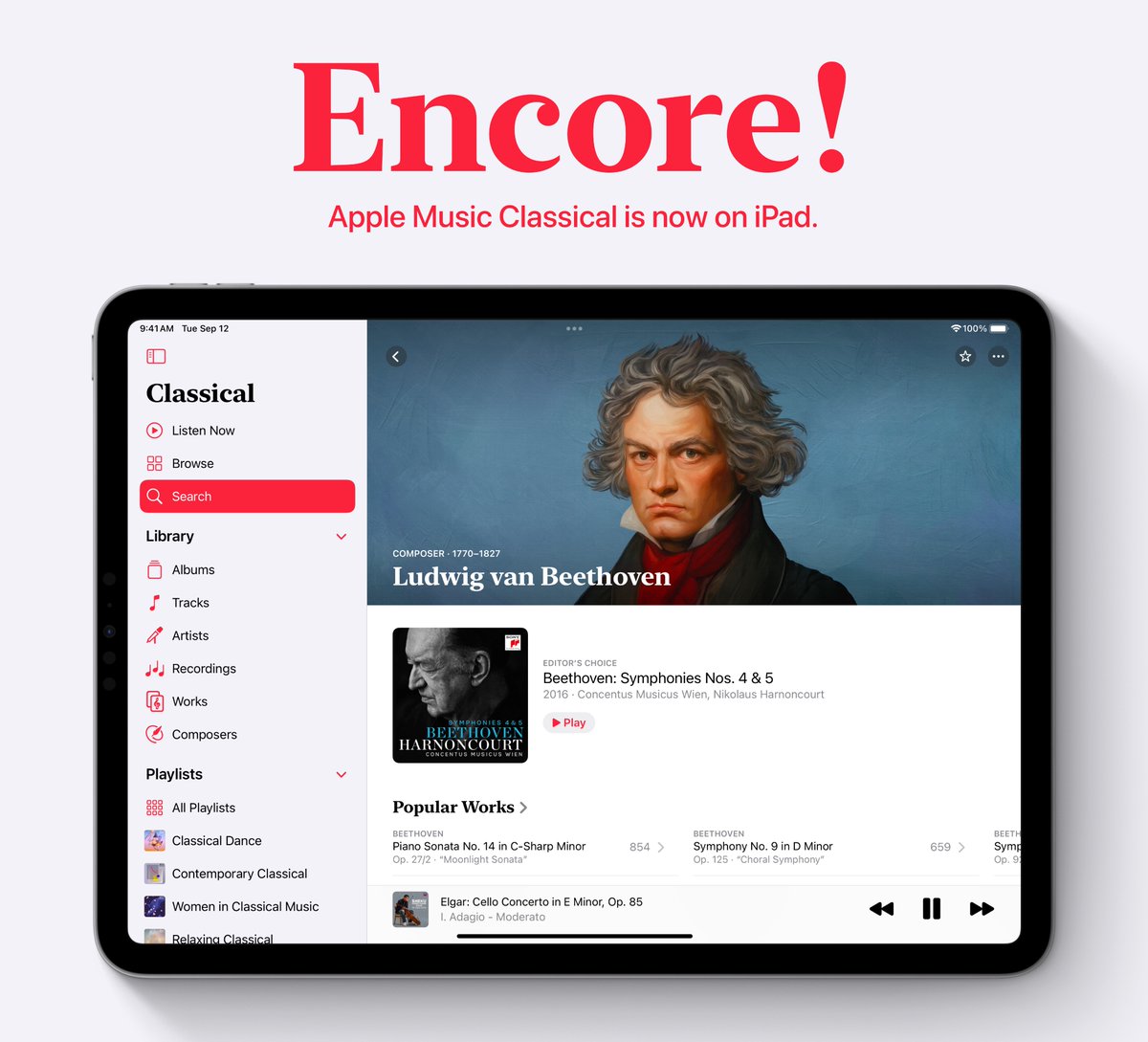 .<a href="/AppleClassical/">Apple Music Classical</a>, now also available on iPad. 

Get it now from the App Store, included with your Apple Music subscription at no extra cost. apple.co/NowOniPad
