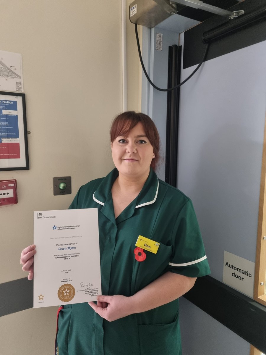 Congratulations to Dionne Mytton, on Redbrook Ward at Hereford County Hospital, for successfully completing her Foundation Nursing Associate Degree Apprenticeship with the Trust. This has enabled Dionne to join the NMC as a Registered Nursing Associate.  #AmazingWVTStaff