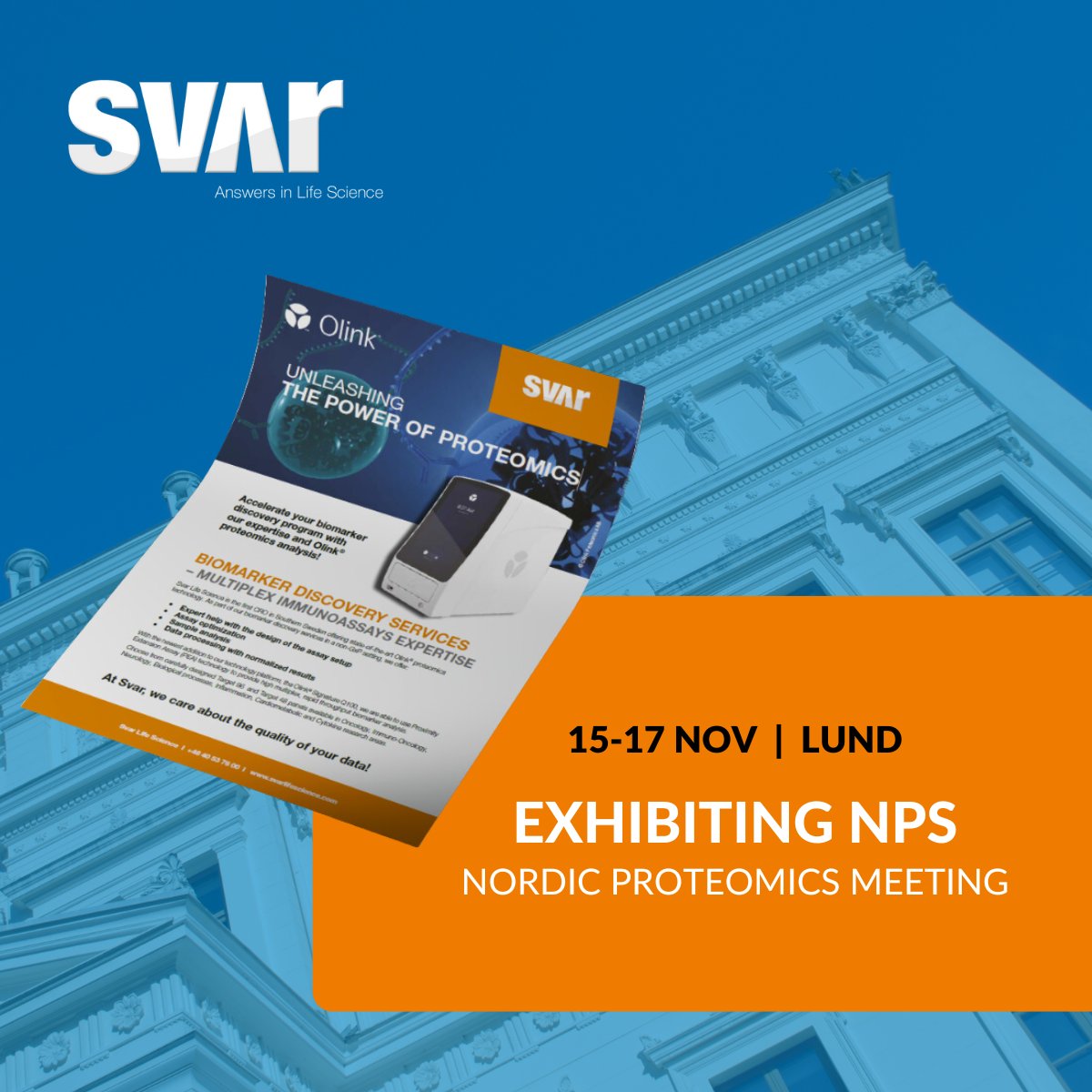 SvarLifeScience's tweet image. Meet us at #NPS2023, the Nordic #Proteomics Meeting! Learn how we can accelerate your biomarker discovery program with our expertise and #Olink.