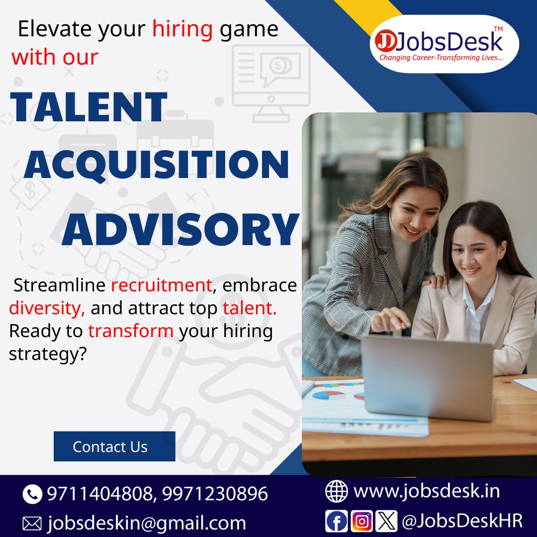 🌐 Unlock Talent Excellence! 🚀 Elevate your hiring process with our cutting-edge Talent Acquisition Advisory. 🌟 Let's make it happen! 💼🔍 #TalentAcquisition #RecruitmentStrategies #HRAdvisory #HireTheBest #StrategicHiring #TalentExcellence