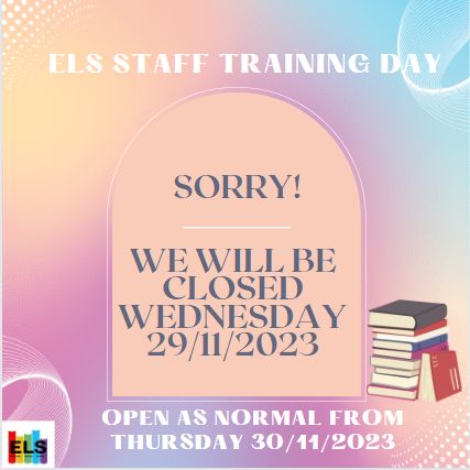 CheshireELS's tweet photo. ELS will be closed on Wednesday 29th November for staff training. We'll be open again as normal from Thursday 30th November. https://t.co/OgvvkveVt7