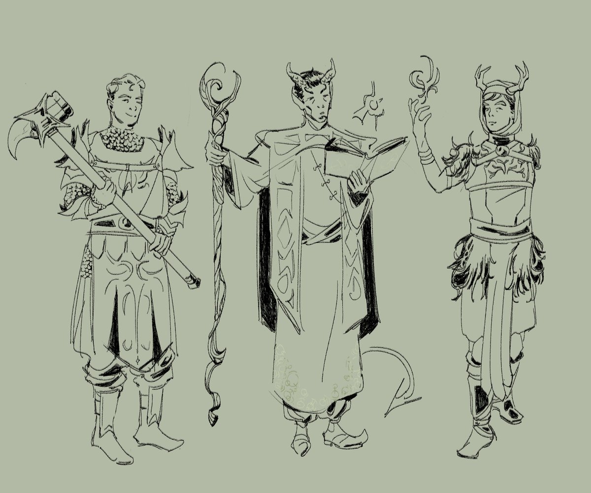 karam_ba_'s tweet photo. okay so i played a ton of bg3 and i decided to draw the boys....kirk as a paladin, spock as wizard, and mccoy as a druid https://t.co/8K62q8E89J