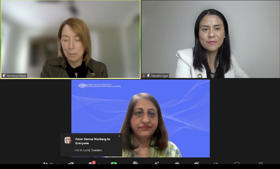 Nisha Taneja (@nishataneja20) on Twitter photo Thank you <a href="/PenelopeNaas/">Penelope Naas</a> and <a href="/TradeEconomista/">Hanna C. Norberg</a> for giving me an opportunity to present the findings of ICRIER’s study on Gender Mainstreaming at India’s land ports. Thank you @PamelaUgaz for your insightful comments on our report.
<a href="/ICRIER/">ICRIER</a> <a href="/UNCTAD/">UN Trade and Development</a> Thank you <a href="/PenelopeNaas/">Penelope Naas</a> and <a href="/TradeEconomista/">Hanna C. Norberg</a> for giving me an opportunity to present the findings of ICRIER’s study on Gender Mainstreaming at India’s land ports. Thank you @PamelaUgaz for your insightful comments on our report.
<a href="/ICRIER/">ICRIER</a> <a href="/UNCTAD/">UN Trade and Development</a>