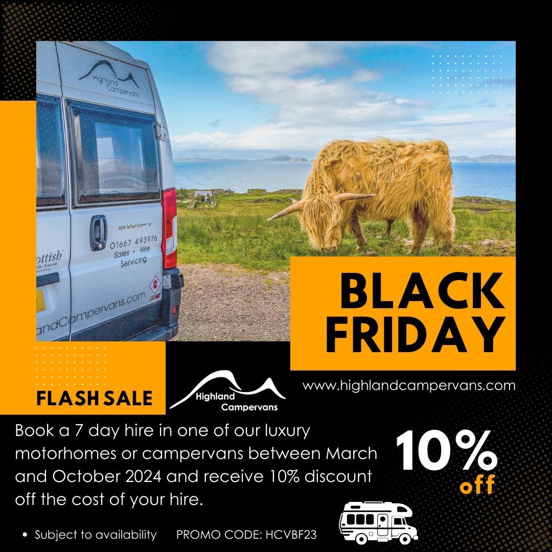Book a 7-night hire or more and receive more than £100 off the cost of your hire!  #BlackFriday #BlackFridayDeals #nc500 #discount #sale #blackfridaysale <a href="/NorthCoast500/">North Coast 500</a> <a href="/visitiln/">Visit Inverness Loch Ness</a> <a href="/VisitScotland/">VisitScotland</a>