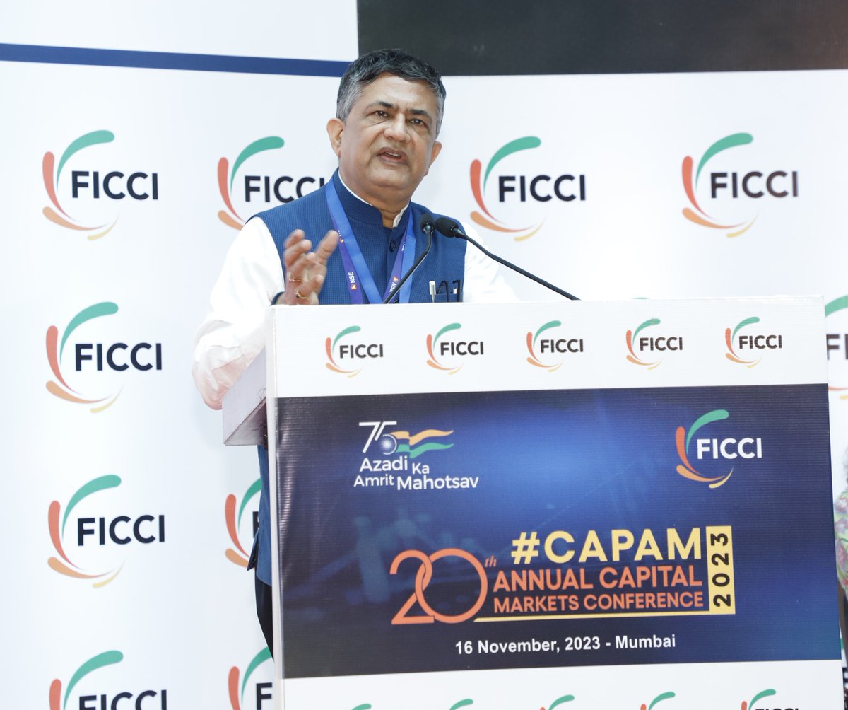 ficci_india's tweet photo. Currently, more than 8.2 crore unique investors are directly registered with NSE, accounting for 17% of India’s population: Shri @ashishchauhan, MD & CEO, @NSEIndia at #CAPAM2023 https://t.co/qsNsGizLiG