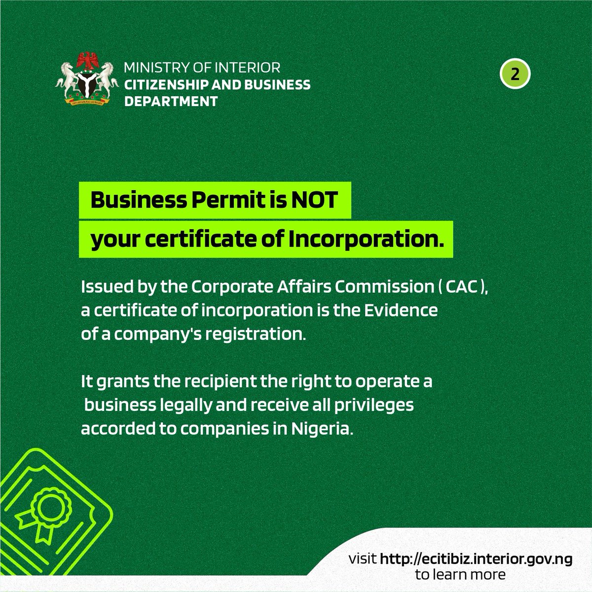 ecitibizng's tweet photo. Knowing the difference between the different types of documents is crucial for doing business in Nigeria.

Here are 3 other documents that could easily be mistaken for a Business Permit.

#DontAssumeConfirm #BusinessPermit #CitizenshipandBusinessDepartment #Nigeria https://t.co/vNLtkwOnwH