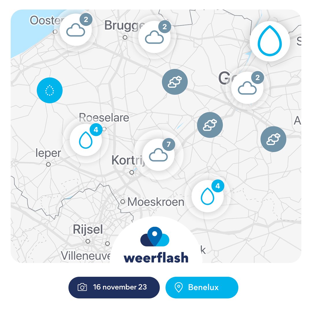 weerflash's tweet photo. Het actueel #weer volgen in de Benelux? Elke minuut verschijnt er quasi een nieuwe #weermelding in #Weerflash. Bezorg hulpverleners zoals #brandweer een actueel overzicht van de gebieden waar het nu tot #regen komt. Je kan ook #wateroverlast melden indien dat relevant is. https://t.co/CQMaqB9U59