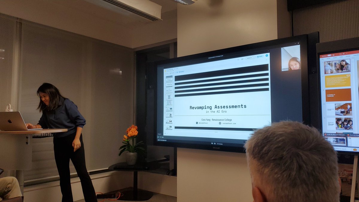 The amazing <a href="/CoraEdTech/">Cora Yang</a> presenting at the #21clteachmeet tonight. Loving learning more about AI