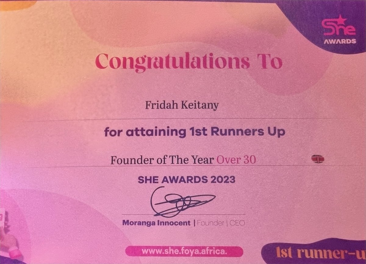 Fridahk1's tweet photo. @SHEAwardsGlobal for the recognition. I count this as baby steps towards achieving my dreams. I was privileged to have made it to the final list, all I can say is that it has taken God. Iam God's work in progress,
#entrepreneurs #businessgoals2023 #inspired https://t.co/NTbq5DJl1i