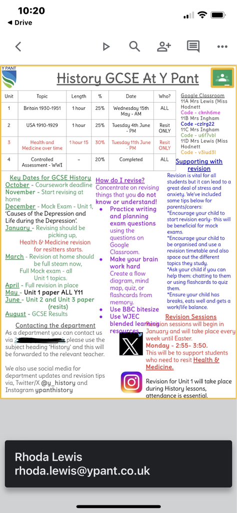 Information given out at a year 11 Parents Evening last night for Year 11 Historians. 
Any problems, contact us with the year group email account 👌🏽