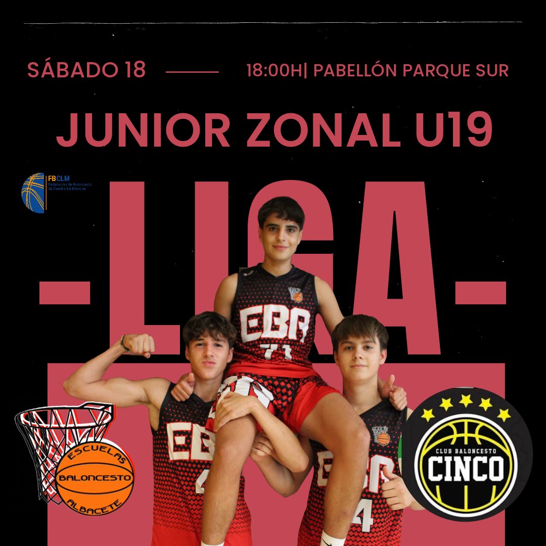 EBA_Albacete's tweet photo. 🏀Partidos Junior
#JunZonal
🆚 Baloncesto Cinco
📆Sábado 18
⏱️18:00h
🏟️Pabellón Parque Sur
#JunAutFem
🆚 @basketcplaroda
📆Domingo 19
⏱️10:00h
🏟️Pabellón Parque Sur
#JunAutMasc
🆚 @AlbaceteBasket
📆Domingo 19
⏱️10:30h
🏟️Pabellón del parque
🖤❤️#masebaquenunca https://t.co/WtuIOuppfz