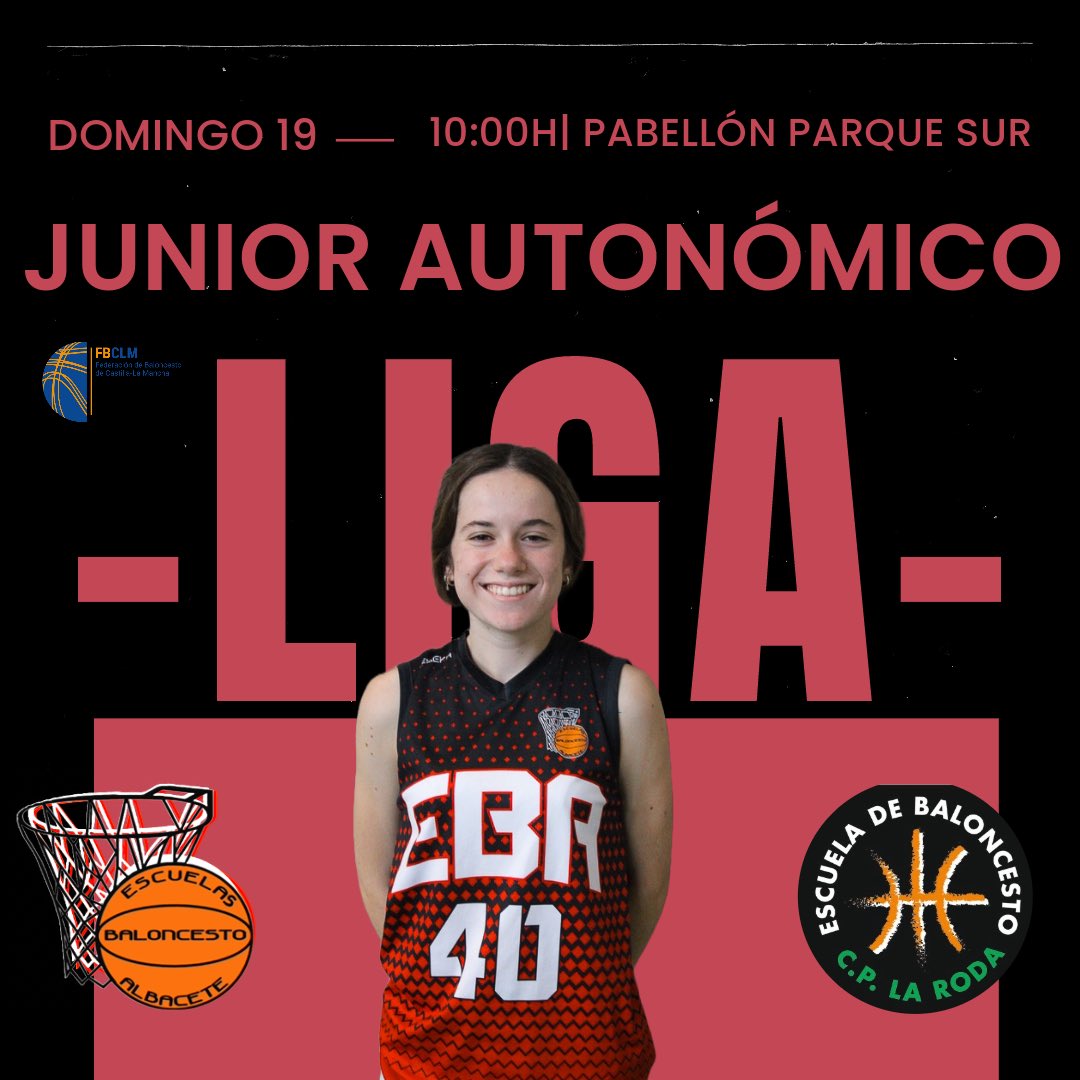 EBA_Albacete's tweet photo. 🏀Partidos Junior
#JunZonal
🆚 Baloncesto Cinco
📆Sábado 18
⏱️18:00h
🏟️Pabellón Parque Sur
#JunAutFem
🆚 @basketcplaroda
📆Domingo 19
⏱️10:00h
🏟️Pabellón Parque Sur
#JunAutMasc
🆚 @AlbaceteBasket
📆Domingo 19
⏱️10:30h
🏟️Pabellón del parque
🖤❤️#masebaquenunca https://t.co/WtuIOuppfz