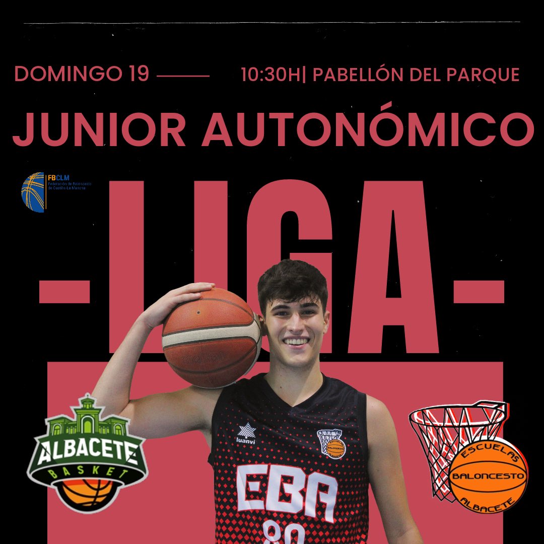 EBA_Albacete's tweet photo. 🏀Partidos Junior
#JunZonal
🆚 Baloncesto Cinco
📆Sábado 18
⏱️18:00h
🏟️Pabellón Parque Sur
#JunAutFem
🆚 @basketcplaroda
📆Domingo 19
⏱️10:00h
🏟️Pabellón Parque Sur
#JunAutMasc
🆚 @AlbaceteBasket
📆Domingo 19
⏱️10:30h
🏟️Pabellón del parque
🖤❤️#masebaquenunca https://t.co/WtuIOuppfz