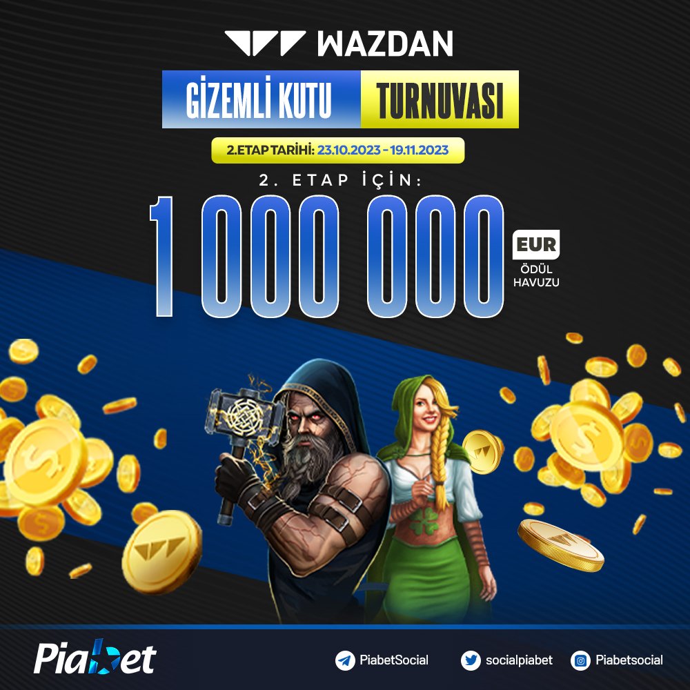 #Piabet turnuvaları ile kazanmaya devam et!! 🤩🥳

🎰WAZDAN Gizemli Kutu Turnuvası ile sende hem oyna hem kazan 🔥

💰 2. ETAP ÖDÜLÜ : 1.000,000€
📆 2. ETAP Katılım tarihi: 23.10.2023 - 19.11.2023

rebrand.ly/piagir