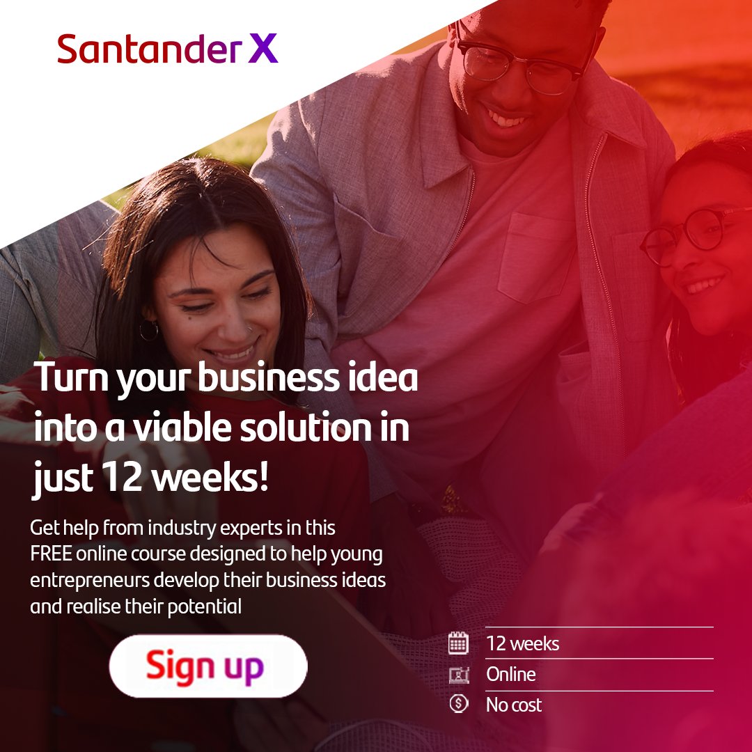 MarjonFutures's tweet photo. Are you a budding young entrepreneur with a bright idea? Join the FREE @SantanderX Explorer programme.
Develop your idea, hone skills and contribute to the 2030 Sustainable Development Goals.
Apply by 12th December:
https://t.co/MRos1xepSx
#ExplorerByX #Entrepreneurship https://t.co/n882th3LKP