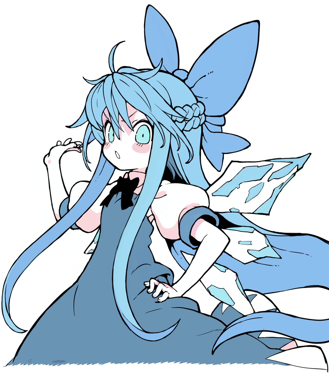 cirno 1girl wings alternate hairstyle solo alternate hair length dress bow  illustration images