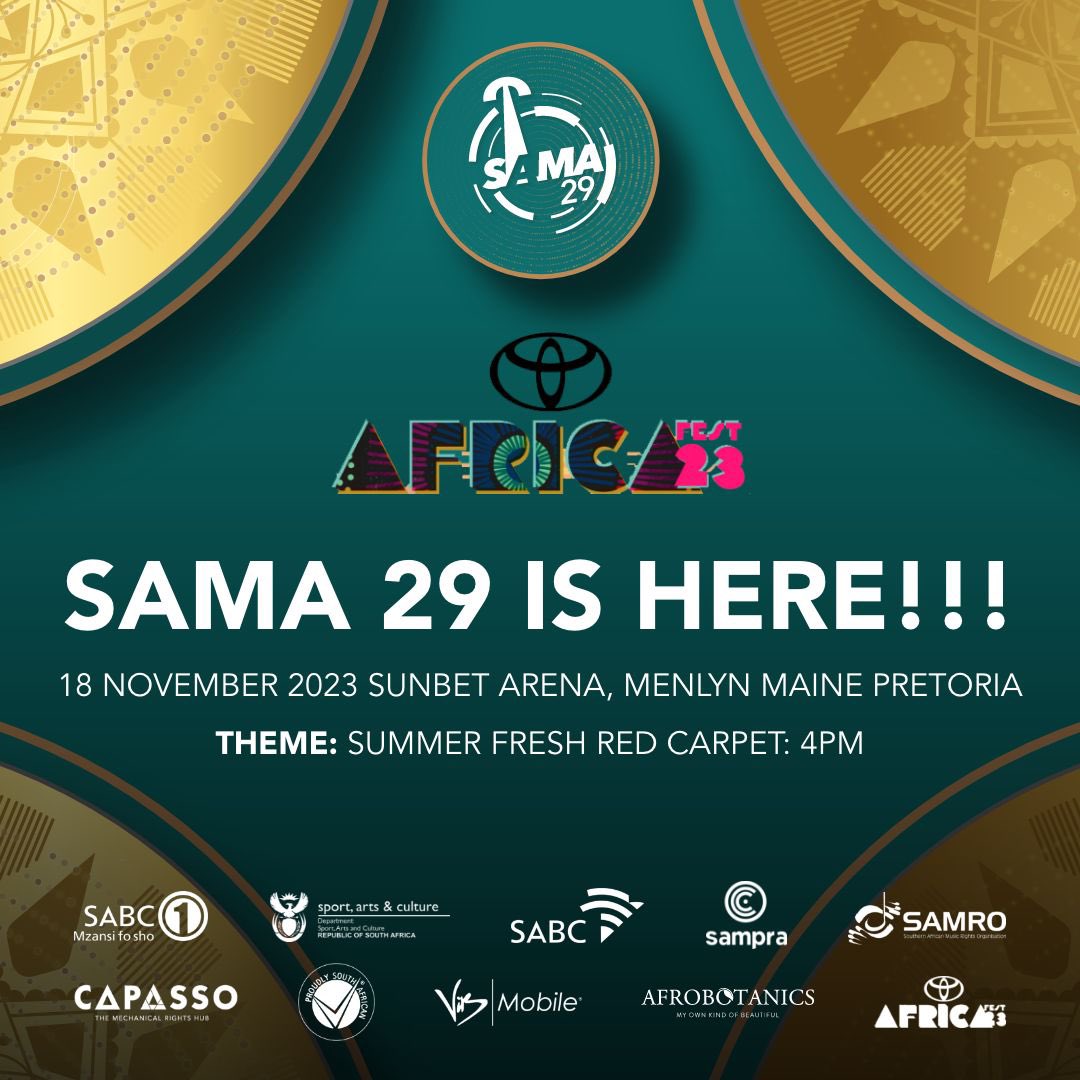rennemangena's tweet image. I have good news if you don't have any plans for this coming Saturday: the SAMAs are returning, and SABC1 will broadcast the awards presentation live from SunBet Arena starting at 20:00. 🫶

#SAMA29
#AfricaFest