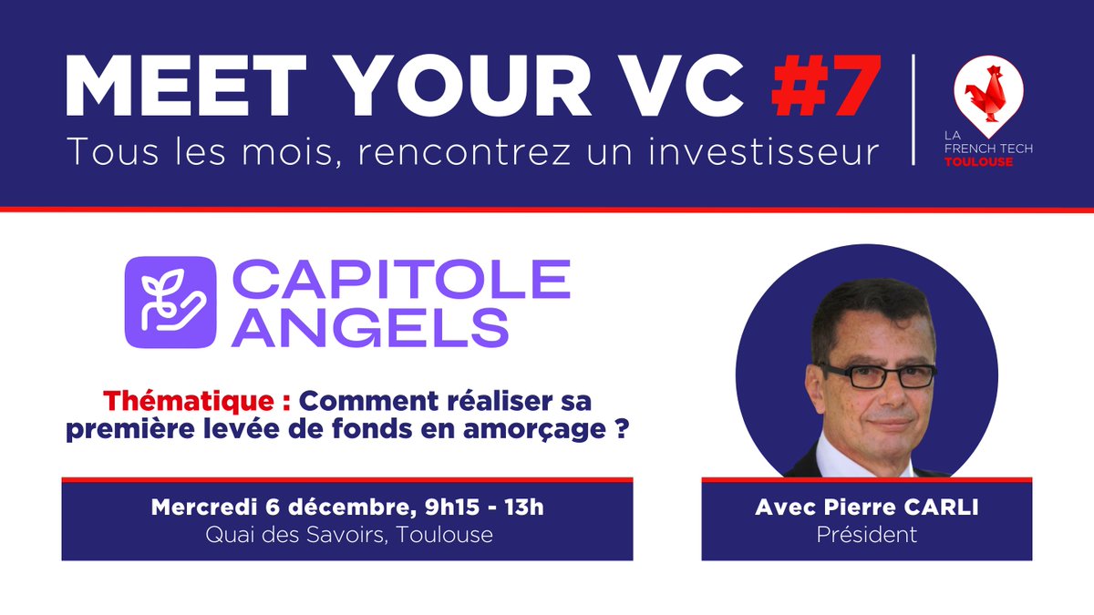 ⭐️ SAVE THE DATE : Meet Your VC ! Tous les mois, La French Tech Toulouse vous propose de rencontrer un investisseur (business angel, family office ou fonds d’investissement).

🗓️ Prochaine session le 06/12
👋 Plus d'infos &amp; inscriptions : bit.ly/3QK6MJA