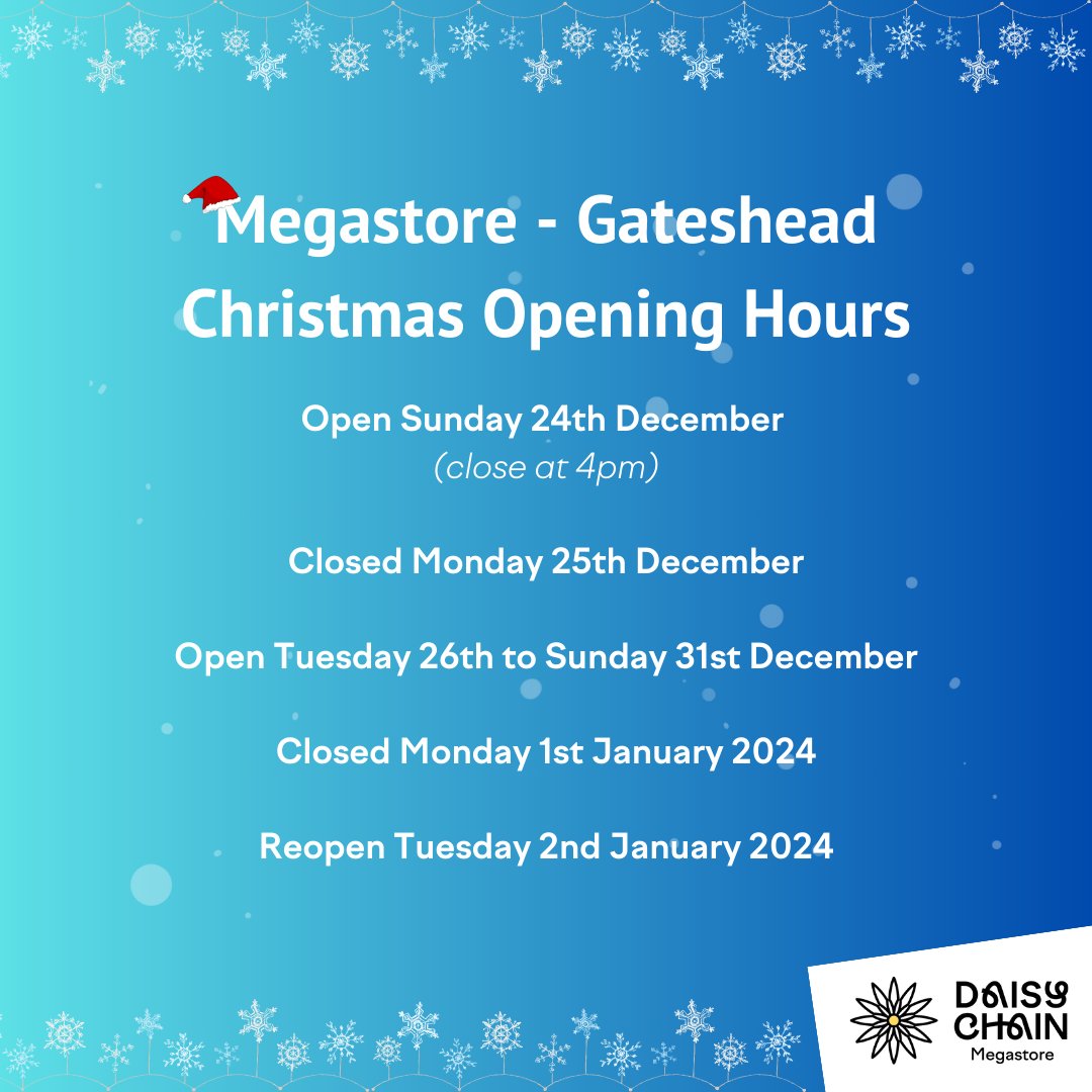 dc_superstores's tweet photo. 🎄 Christmas 2023 opening hours / #Stockton &amp; #Gateshead 🎄 https://t.co/jO2ALHcveJ