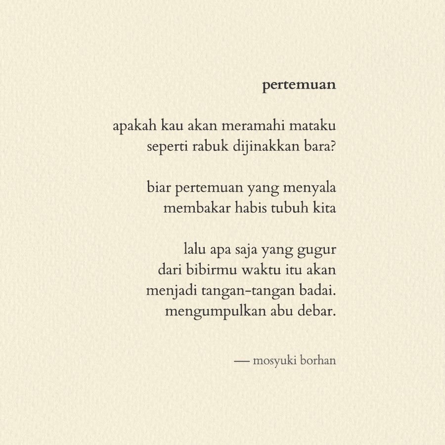 mosyukiborhan's tweet photo. Hal-hal baik selalu datang tepat pada waktu. Seperti sebuah pertemuan, tatapan mata dan tegur-sapa.
Salah sebuah tulisan (daripada beberapa sajak) dalam #RukunRanah yang diangkat ke pentas teater Disember 2023 nanti, berjudul SAPA.
#RumahRipta #MainTheatre
#mulyonobakianto https://t.co/8ZaTCUYd32