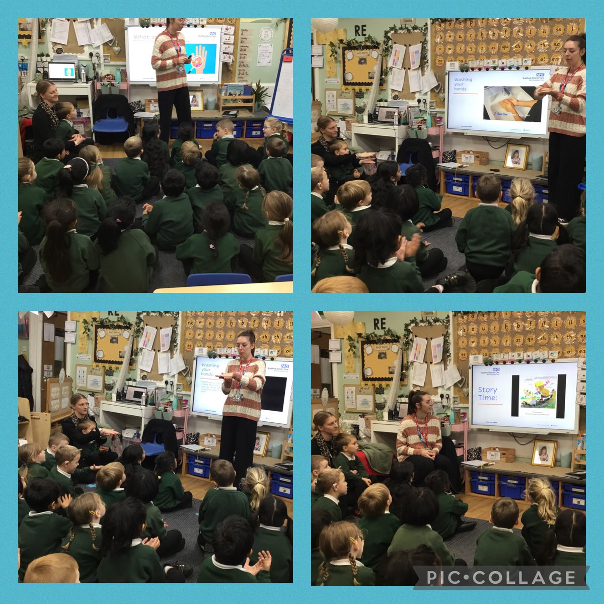 olvschool's tweet photo. Reception had a visit from the School Nursing Team to teach us about handwashing. We learnt about germs and when we should wash our hands. We saw the germs on our hands and practised washing them thoroughly. @bcw_cat #OLVReception #OLVEYFS @BDCFT https://t.co/c3Ji109eUn