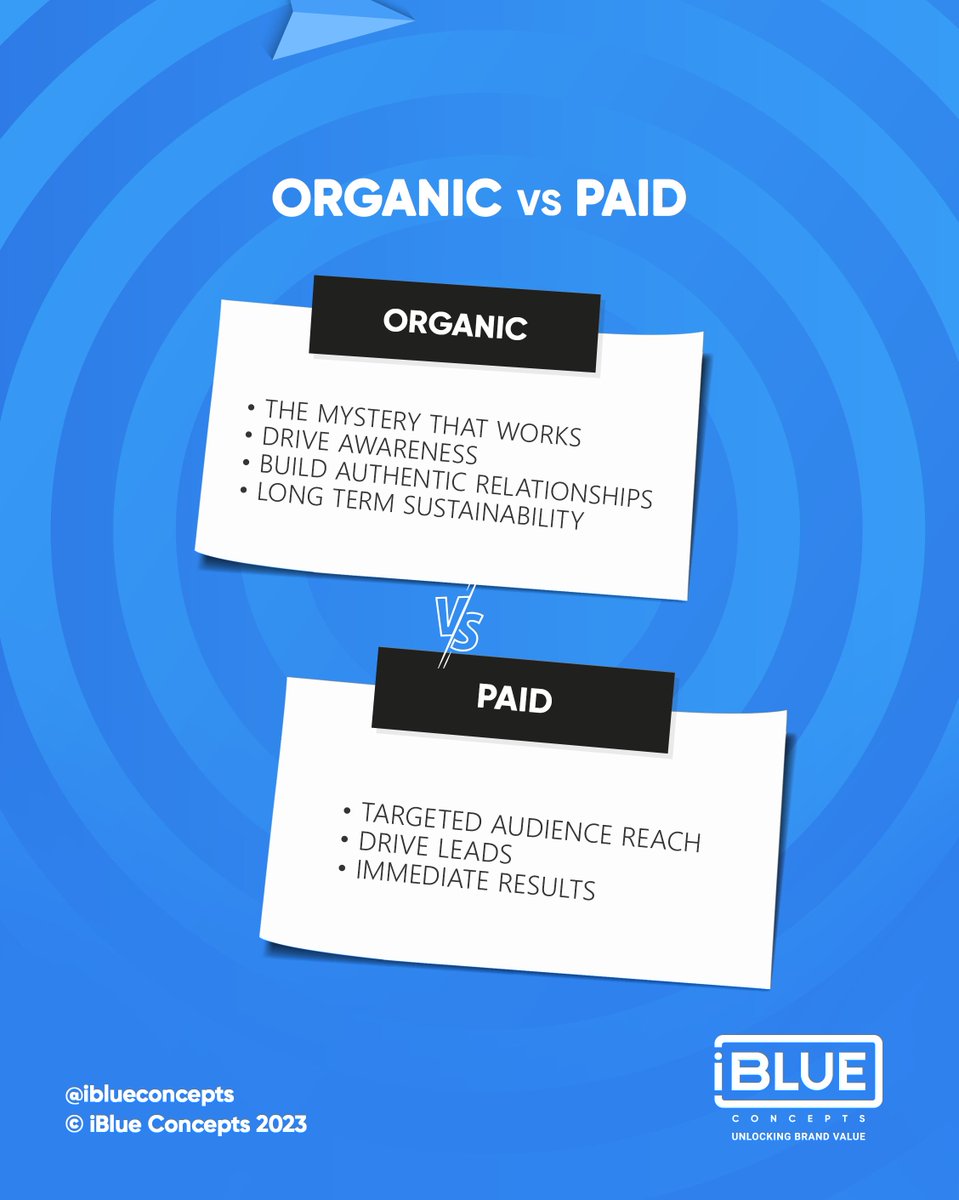 iBlueConcepts's tweet photo. Organic is all about building genuine connections with the audience while sponsored content, can provide quick and immediate results in terms  of visibility and reach. 
.
.
Let us know what you think in the comment section below!
#strategy #MarketingTips #awareness #Rwanda https://t.co/pdhUNgn7uF