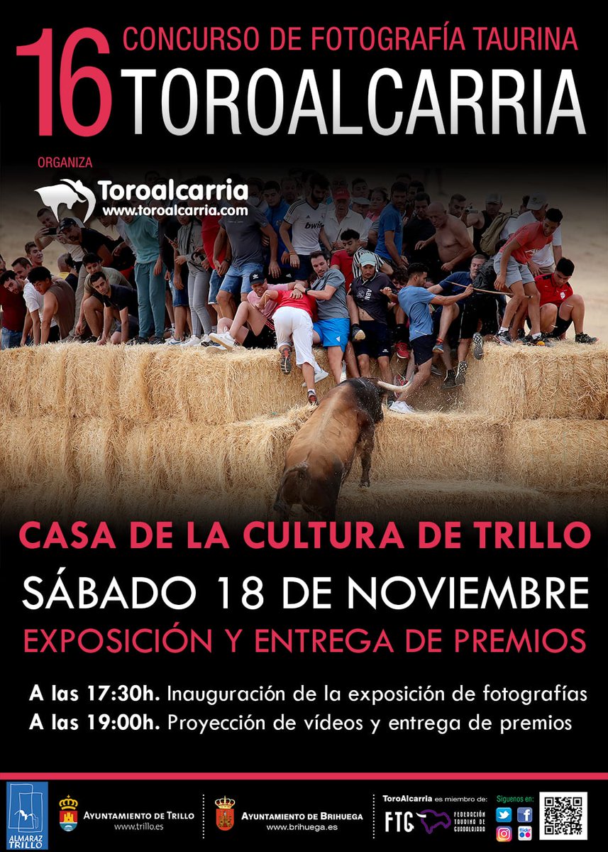 📷📷 Trillo acoge este sábado la entrega de premios del XVI Concurso de Fotografía Taurina de <a href="/ToroAlcarria/">ToroAlcarria</a> <a href="/jmbachy/">Javier Muñoz</a> 
.
📷 Exposición 17.30 h
📷 Entrega de premios 19.00 h
.
📷 trillo.es/web/index.php/…