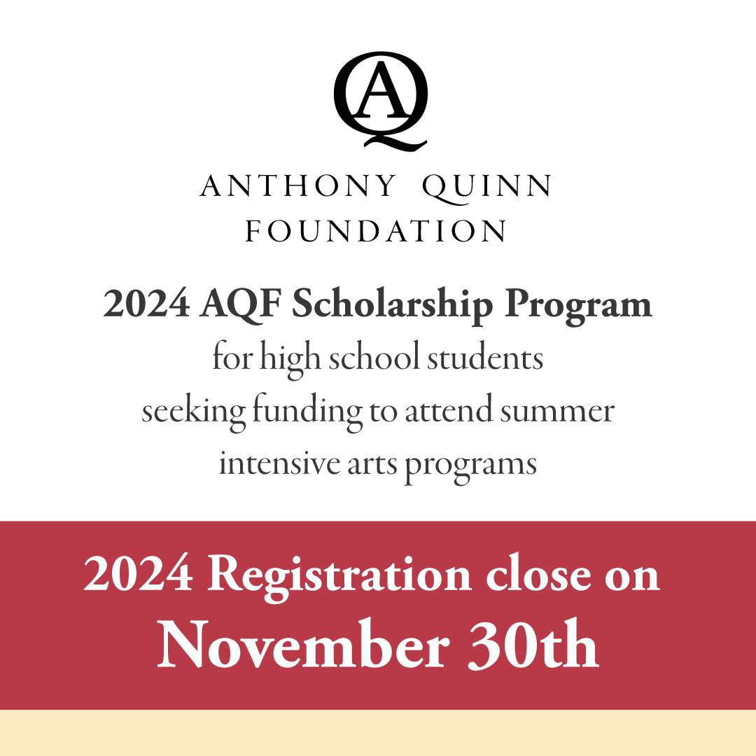 AnthonyQuinnFDN's tweet image. 📣Deadline Aproaching! Registration for 2024 Applications for the AQF Scholarship closes on November 30. Don't miss this amazing #ScholarshipOpportunity for talented students who wish to pursue their #creativedreams!

Visit 👉 aqfoundation.org/scholarships and #apply today!