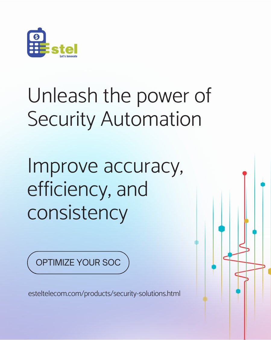 Esteltechnology's tweet photo. Elevate your security with Estel Technologies: Embrace the future of #Security Automation! Enhance accuracy, boost #efficiency, and ensure unwavering consistency in your defences. Discover the next level of protection today!
To know more, click https://t.co/uAVmY4uhS5
#EstelTech https://t.co/Hks5PAV7Mq