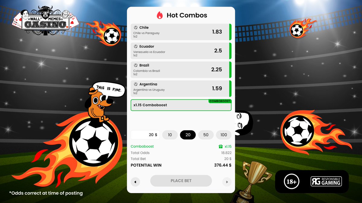 wsmcasino's tweet photo. Argentina enters tonight's contest winning their last 14 international matches, scoring 34 goals in the process 🏆

Uruguay will be looking to build on their hard-fought victory over Brazil in their most recent qualifier last month ⚽️

Explore now -> https://t.co/RcF0EZjZdN https://t.co/XNHLNPYaH0