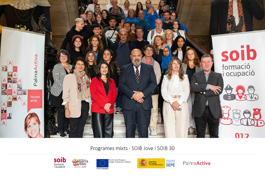 PalmaActiva's tweet photo. Hem assistit a la Sala de Plens de l’Ajuntament de Palma a la cloenda de 5 projectes dels programes mixts SOIB Formació i Ocupació #SOIB30 i #SOIBJove.
Gràcies a aquests projectes s'han contractat 30 persones majors de 30 anys i 20 joves menors de 30 anys. ⬇️ https://t.co/15lIdPG748
