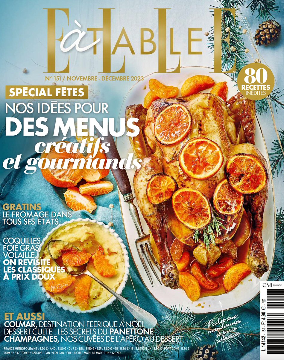 elleatable's tweet photo. Découvrez en kiosque notre dernier numéro ELLE à Table "Spécial Fêtes" avec nos idées de menus créatifs⭐️ 80 recettes inédites dont les grands classiques revisités à prix doux #fêtes #Noel #elleatable https://t.co/u9QVjlHjMH