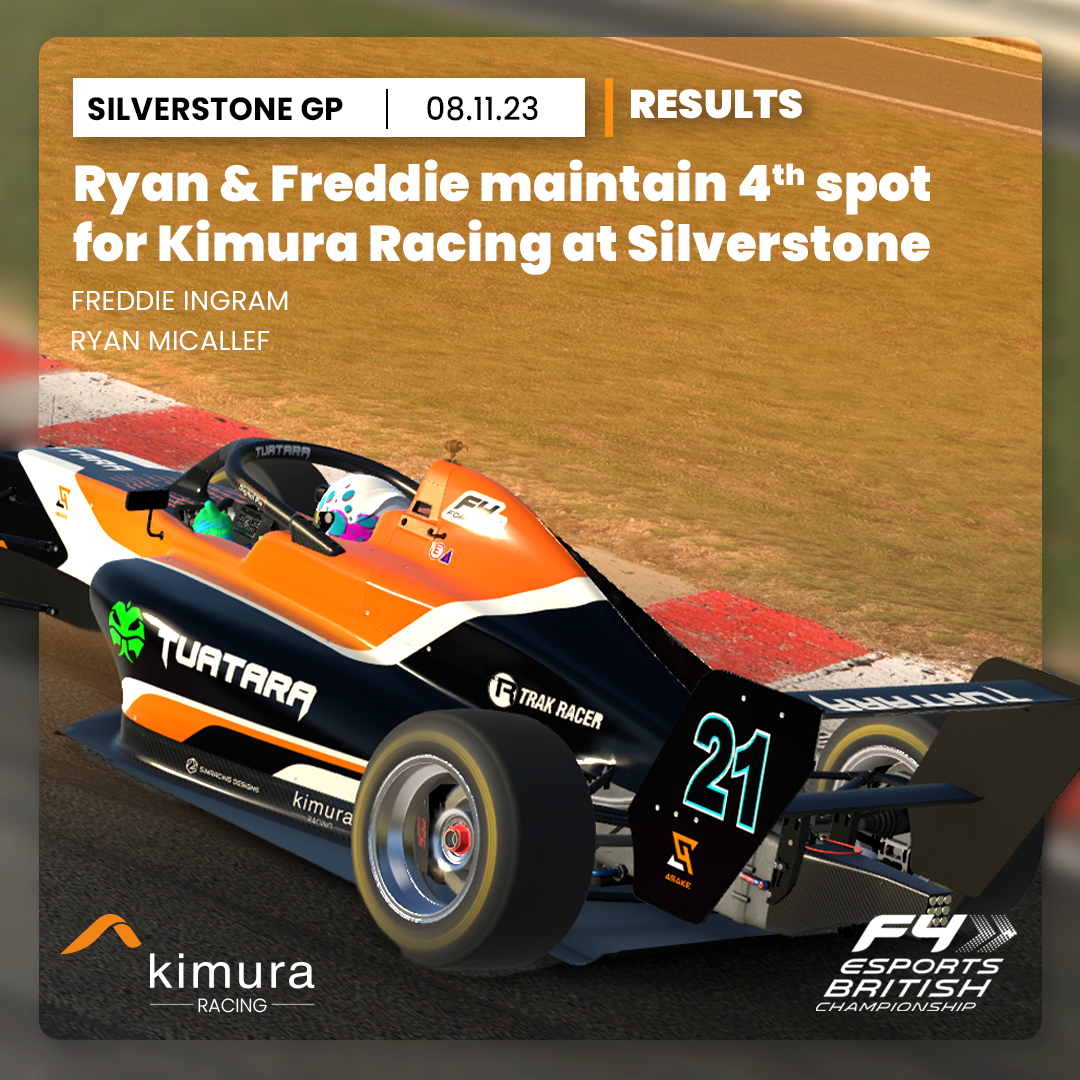 #KimuraRacing recently competed in the British F4 Esports Championship at Silverstone GP.

Excellent effort from our racers Ryan Micallef Freddie Ingram.

#KimuraRacing #KimuraPerformanceLtd
#trakracer | #tuatara | <a href="/kimuraperform/">Kimura Performance Ltd</a>  | <a href="/4Sake__/">#4Sake</a>