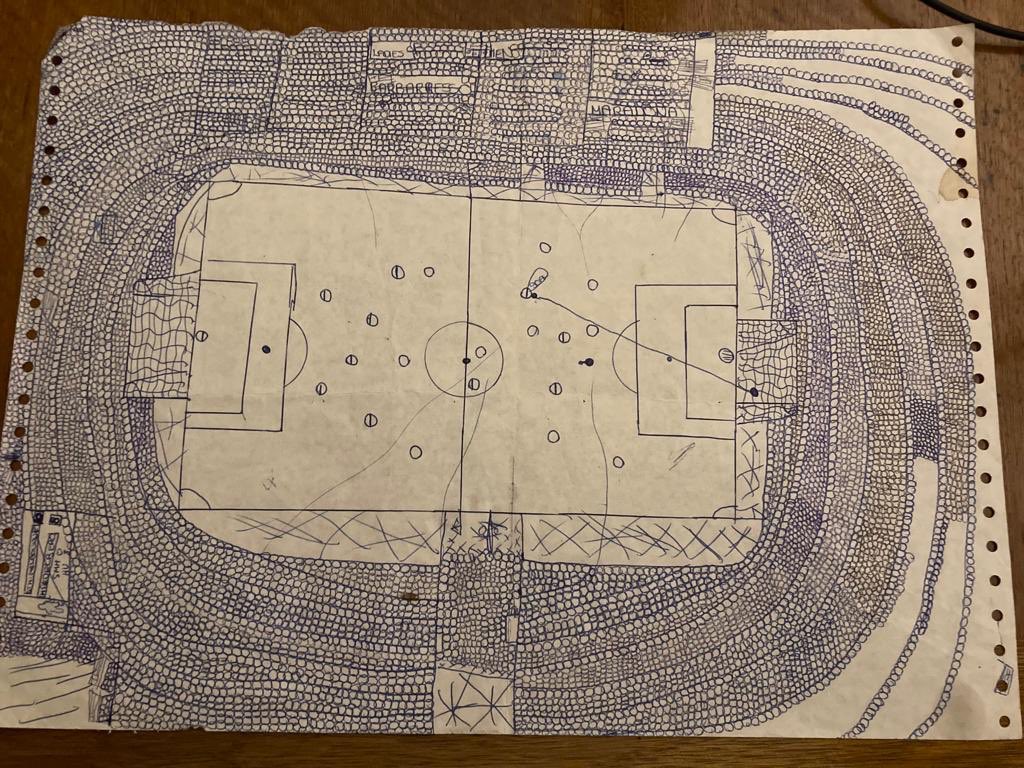 RealFotako's tweet photo. My drawing of Middle Park in 1982…when I was 11. Look out for the little man in the scoreboard!! @smfc #hellas #middlepark https://t.co/uB3qcJLz4Z
