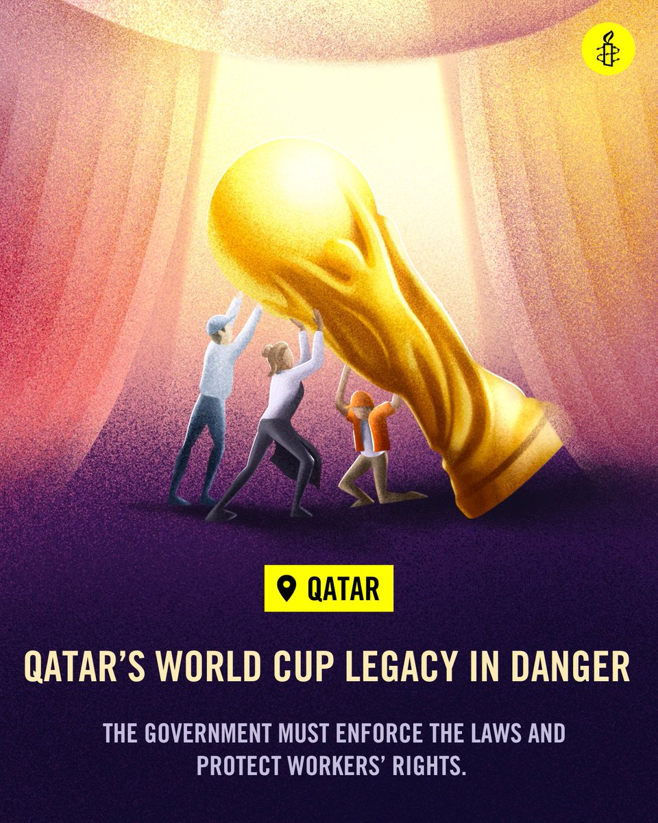 stevecockburn's tweet photo. "Employers still have workers in a headlock" an Embassy official told @amnesty in our new report on Qatar out today - one year on from the 2022 World Cup.

A thread on the promised legacy for workers - and what must be done to save it 🧵
https://t.co/jiKFCzPHlf https://t.co/8LVt6c84uc