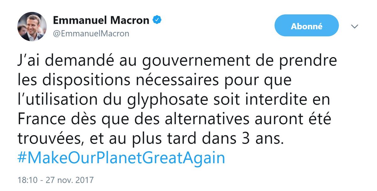 #Glyphosate ---  #MacronMent. Tout le temps 

#Cancer #Parkinson #ScléroseEnPlaques