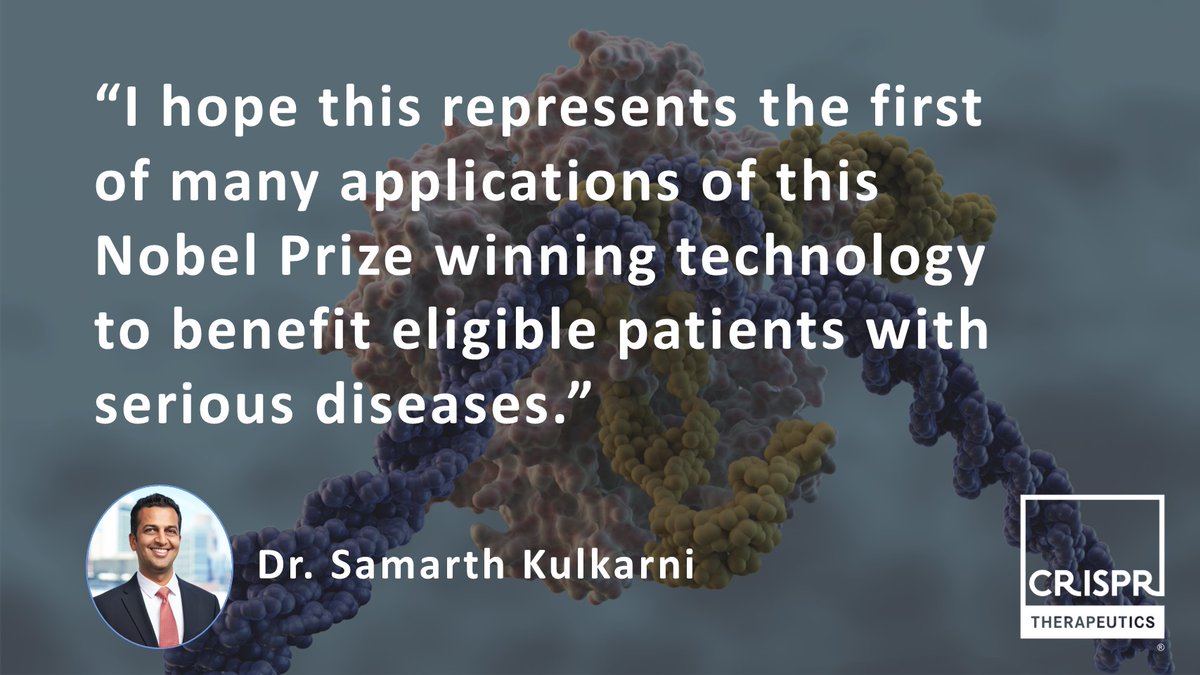 The UK Medicines and Healthcare products Regulatory Agency approves the CRISPR/Cas9 gene-edited treatment for #SickleCellDisease & #BetaThalassemia in Great Britain. This is a historic milestone arising out of our collaboration with Vertex. Learn more: crisprtx.com