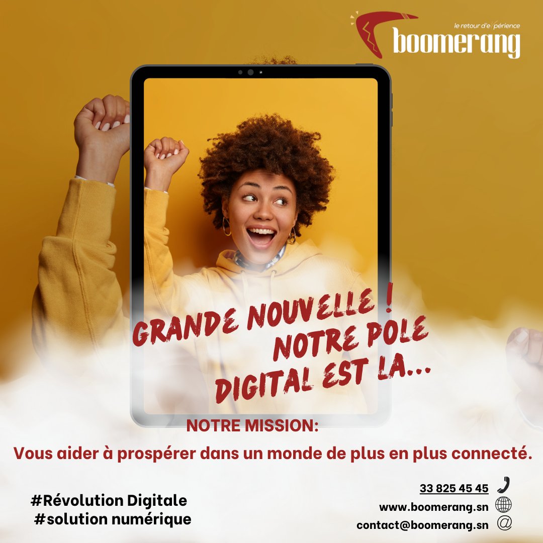 Grande Nouvelle ! Boomerang Agency Élargit ses Horizons avec le Lancement de son tout nouveau pôle Digital ! 💻✨

🌐 Nous vous accompagnons pour révolutionner votre présence en ligne et propulser votre entreprise vers de nouveaux sommets. 
#communication 
#Boomerangagencysn
