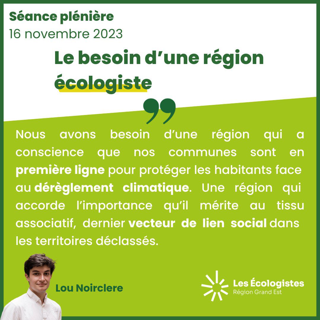 Nous avons besoin que les orientations budgétaires de la région #GrandEst prennent réellement en compte la gravité de la situation environnementale et sociale.

👉 Une région d’avenir, c’est une région écologiste.

#SPNov23