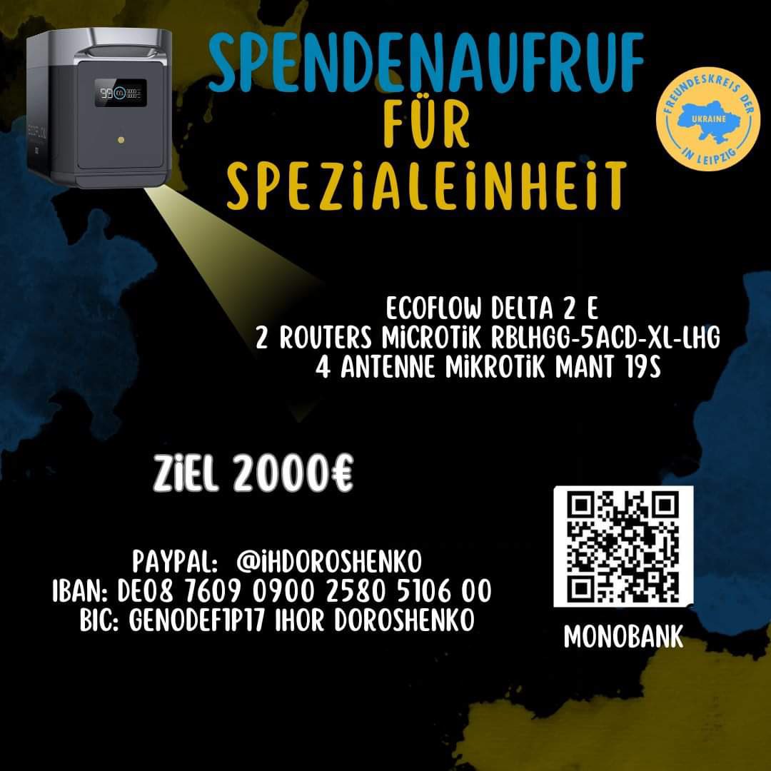 Einer unsere Freunde an der Front braucht eure Unterstützung! 
Helft bitte mit, das benötigte Spendenziel zu erreichen!
Auch Reposts, Kommentare und Likes helfen dabei mehr Reichweite zu bekommen.

Gemeinsam zu Sieg!

#SlavaUkraini #StandforUkraine
#Krieg #ЗСУ #Freiheit #Leipzig