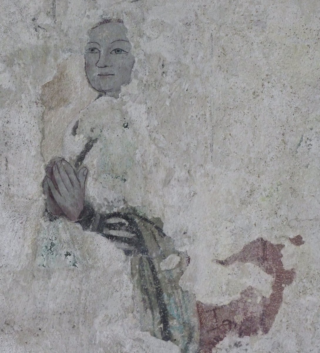 Fifteenth century donor figure. A wallpainting at Shotesham, Church, Norfolk.