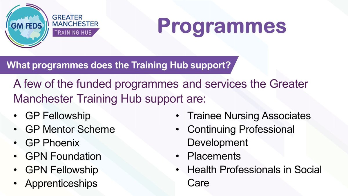 The Greater Manchester Training Hub offers a range of programmes to enhance your skills across primary and social care. Learn more about the programmes here gmthub.co.uk/our-programmes #PrimaryCare #SocialCare