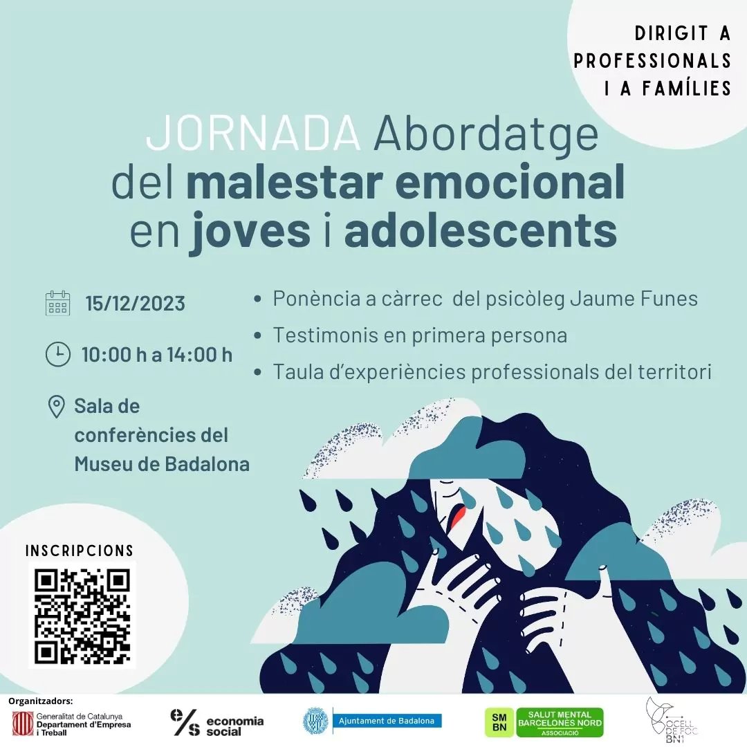 SalutMentalCat's tweet photo. Salut Mental Barcelonès Nord i l'Ocell de Foc Barcelonès Nord 1 organitzen una jornada per abordar el malestar emocional en joves i adolescents.
👉 Amb la presència de @JaumeFunes i 3 testimonis en primera persona.
🗓️ 15/12 de 10 a 14h
📍Museu de Badalona

https://t.co/dWzzMZByjR https://t.co/W0qgTAKaOO